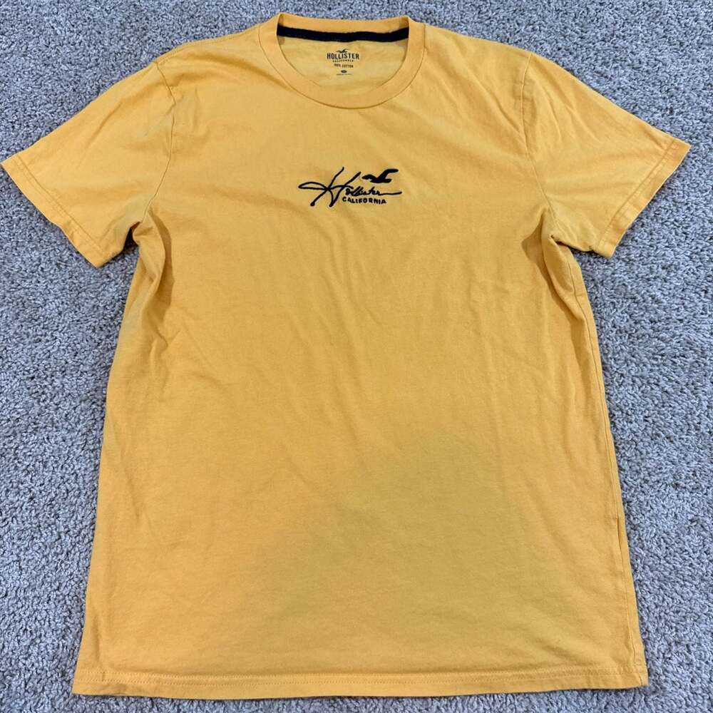 Hollister California T Shirt Mens Medium Yellow Embroidered Logo Graphic EUC